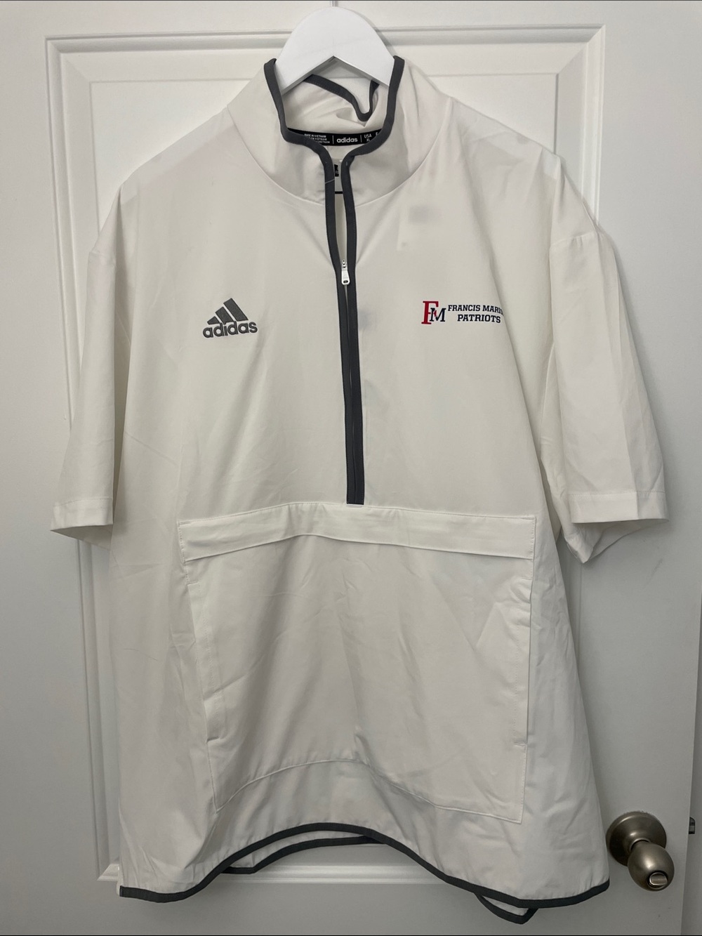 NWT Adidas White Short-Sleeve Quarter-Zip Pullover w Francis Marion Patriots